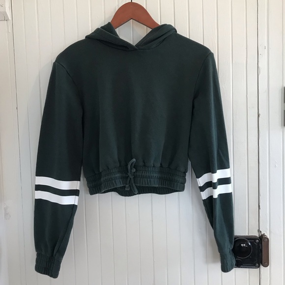 Dark green, cinched, cropped hoodie - Picture 1 of 4